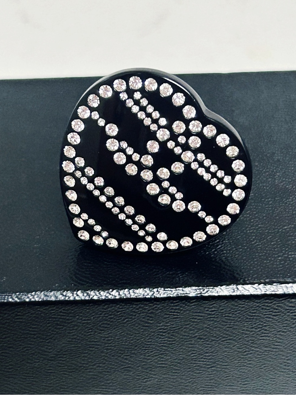 Authentic CHANEL Rare Vintage CC 2009  Large Black Heart Crystal Lucite Ring